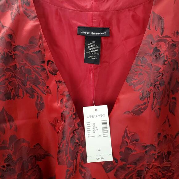 Lane Bryant Red Black Vest Size 22 Floral Silky Jewel Button Holiday Party NWT - Picture 3 of 6